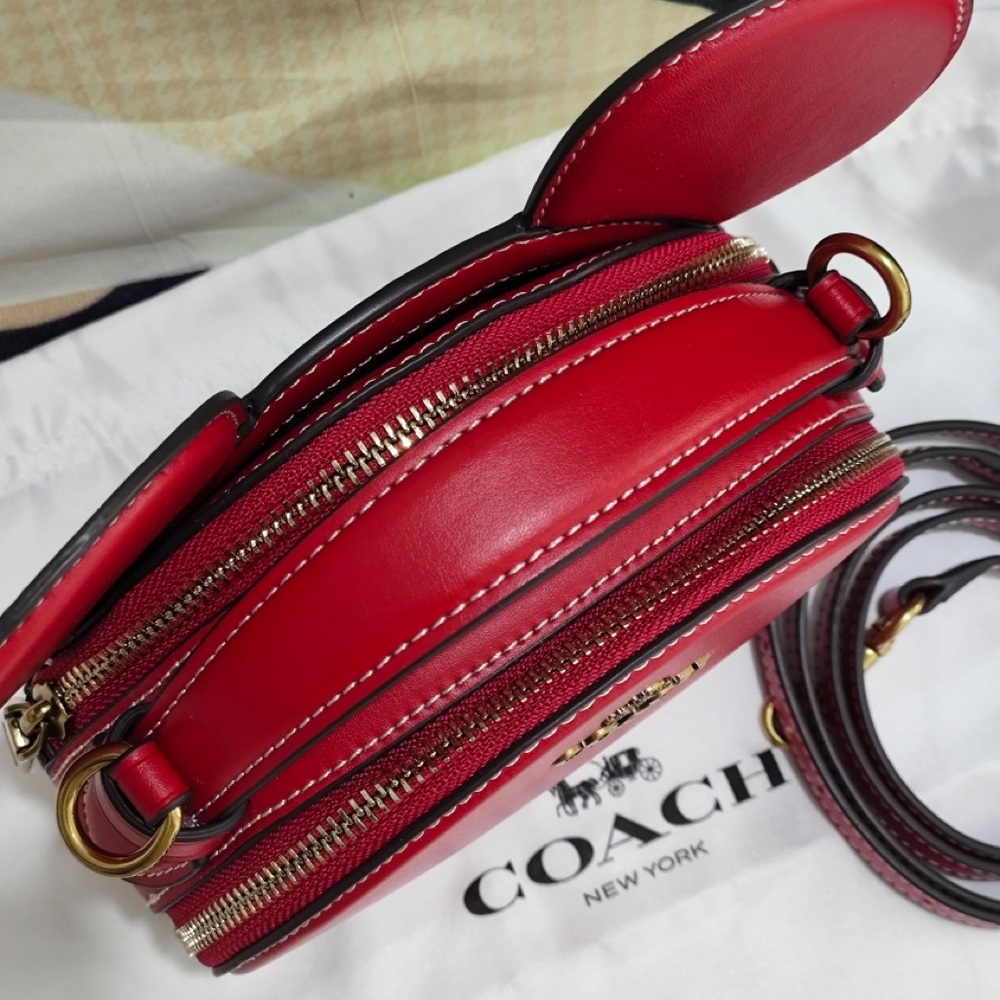 Coach Red Leather Ear-Accent Round Crossbody - Picture 6 of 7